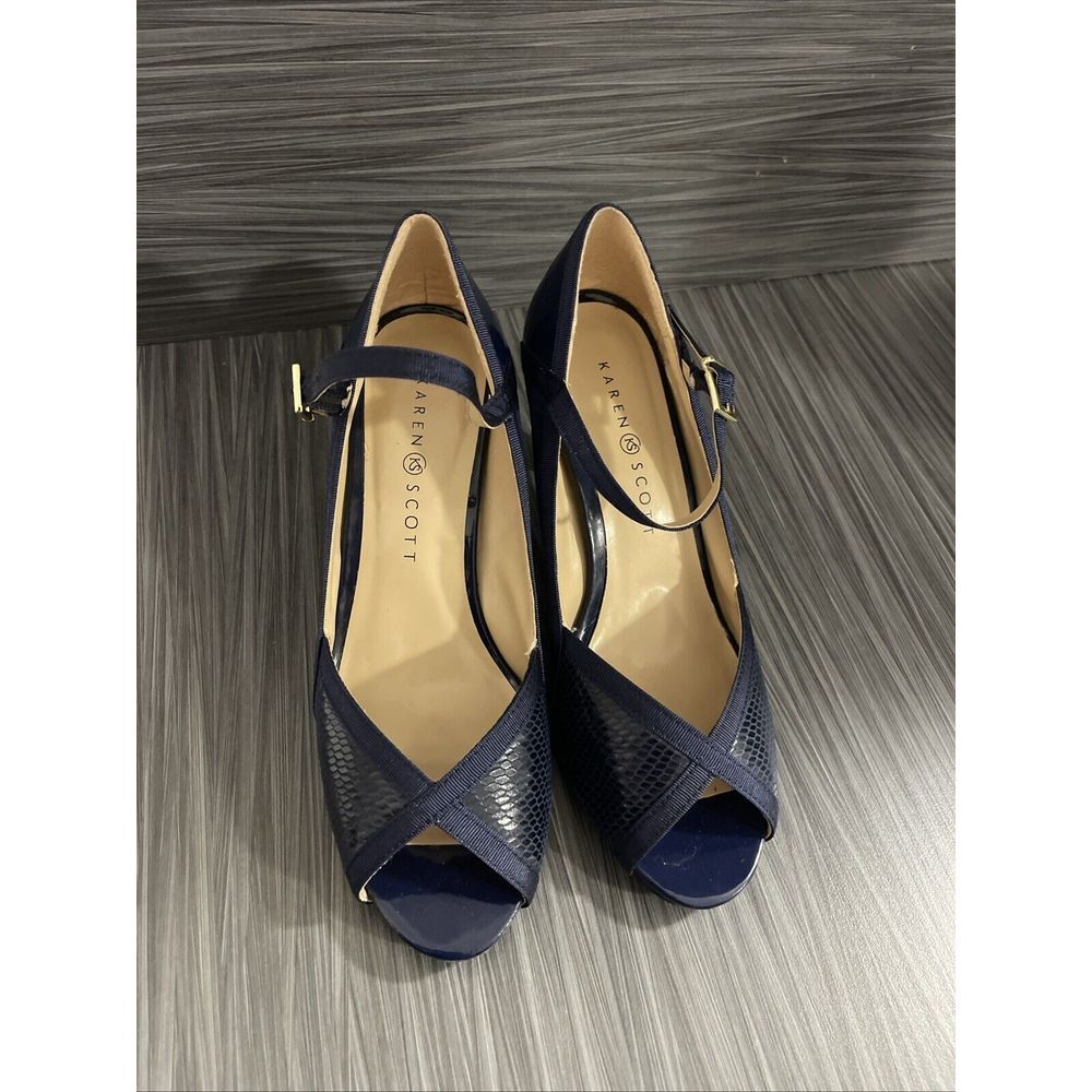 Karen Scott Womens Embellished Blue Open Toe Heel Sandals  Shoes S-146‎